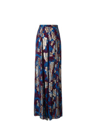 Темно-синие широкие брюки с цветочным принтом от Talbot Runhof