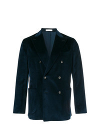Темно-синий бархатный двубортный пиджак