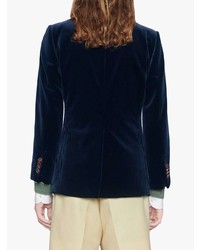 Мужской темно-синий бархатный двубортный пиджак от Gucci