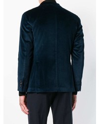 Мужской темно-синий бархатный двубортный пиджак от Boglioli