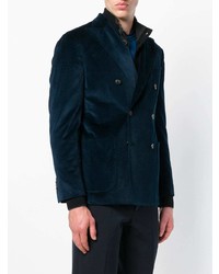 Мужской темно-синий бархатный двубортный пиджак от Boglioli
