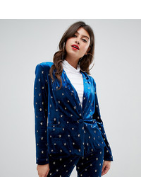 Женский темно-синий бархатный пиджак с вышивкой от UNIQUE21