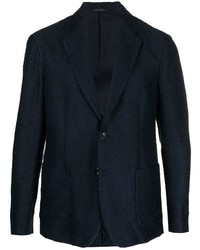 Темно-синий бархатный пиджак с узором зигзаг