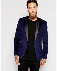 Мужской темно-синий бархатный пиджак от Asos