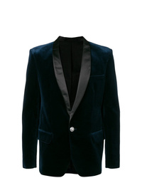Мужской темно-синий бархатный пиджак от Balmain