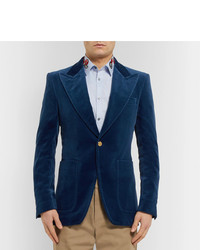 Мужской темно-синий бархатный пиджак от Gucci