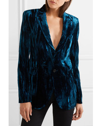 Женский темно-синий бархатный пиджак от Saint Laurent