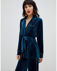 Женский темно-синий бархатный пиджак от Pieces