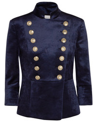 Женский темно-синий бархатный пиджак от PIERRE BALMAIN