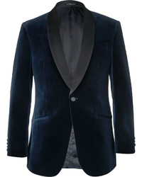 Мужской темно-синий бархатный пиджак от Richard James