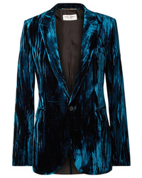 Женский темно-синий бархатный пиджак от Saint Laurent