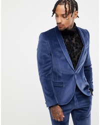 Мужской темно-синий бархатный пиджак от Twisted Tailor