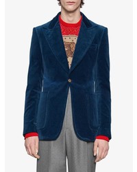 Мужской темно-синий бархатный пиджак от Gucci