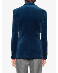 Мужской темно-синий бархатный пиджак от Gucci