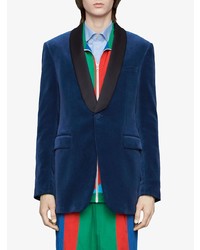 Мужской темно-синий бархатный пиджак от Gucci
