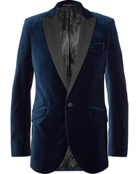Мужской темно-синий бархатный пиджак