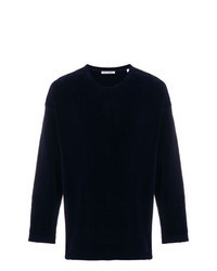 Темно-синий бархатный свитер с круглым вырезом