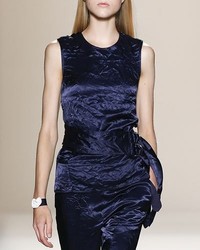 Темно-синий бархатный топ без рукавов