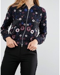 Женский темно-синий бомбер с вышивкой от Needle & Thread