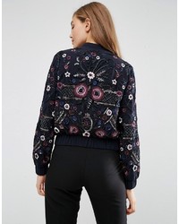 Женский темно-синий бомбер с вышивкой от Needle & Thread