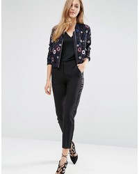 Женский темно-синий бомбер с вышивкой от Needle & Thread