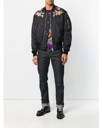 Мужской темно-синий бомбер с вышивкой от Gucci