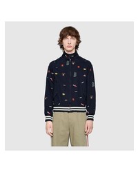 Мужской темно-синий бомбер с принтом от Gucci