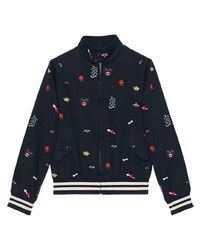 Мужской темно-синий бомбер с принтом от Gucci