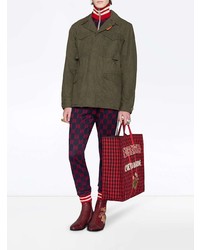 Мужской темно-синий бомбер с принтом от Gucci