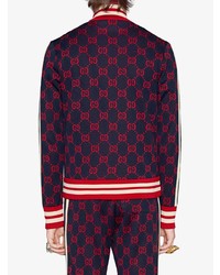 Мужской темно-синий бомбер с принтом от Gucci