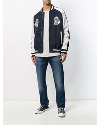 Мужской темно-синий бомбер с принтом от Edwin