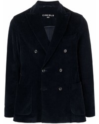 Мужской темно-синий вельветовый двубортный пиджак от Circolo 1901