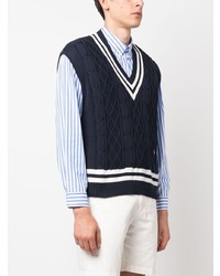 Мужской темно-синий вязаный свитер в горизонтальную полоску от Sporty & Rich