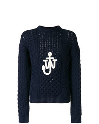 Мужской темно-синий вязаный свитер с вышивкой от JW Anderson