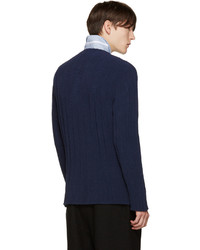 Мужской темно-синий вязаный свитер с круглым вырезом от UMIT BENAN