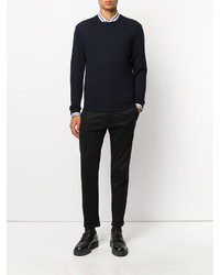 Мужской темно-синий вязаный свитер с круглым вырезом от Jil Sander