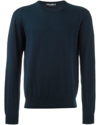 Мужской темно-синий вязаный свитер с круглым вырезом от Dolce & Gabbana