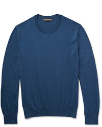 Мужской темно-синий вязаный свитер с круглым вырезом от Dolce & Gabbana