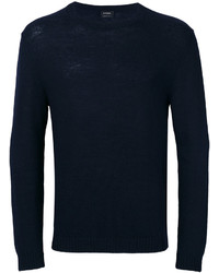 Мужской темно-синий вязаный свитер с круглым вырезом от Jil Sander