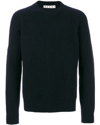 Мужской темно-синий вязаный свитер с круглым вырезом от Marni
