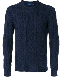Мужской темно-синий вязаный свитер с круглым вырезом от Polo Ralph Lauren
