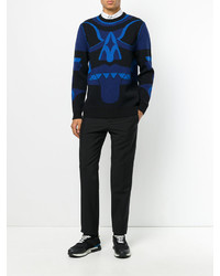 Мужской темно-синий вязаный свитер с круглым вырезом от Givenchy