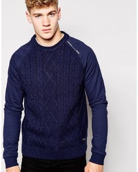 Мужской темно-синий вязаный свитер от Firetrap