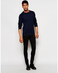 Мужской темно-синий вязаный свитер от Selected