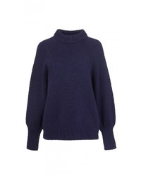 Темно-синий вязаный свободный свитер