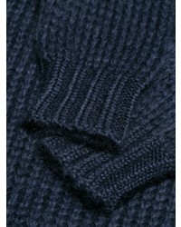 Темно-синий вязаный свободный свитер от Prada
