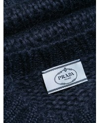 Темно-синий вязаный свободный свитер от Prada