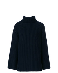 Темно-синий вязаный свободный свитер от Holland & Holland