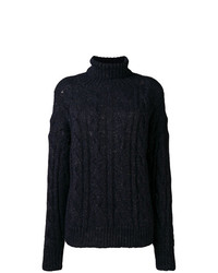 Темно-синий вязаный свободный свитер от Peserico