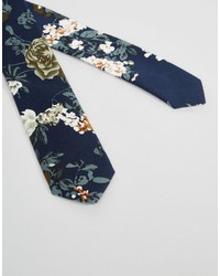 Мужской темно-синий галстук с цветочным принтом от Reclaimed Vintage